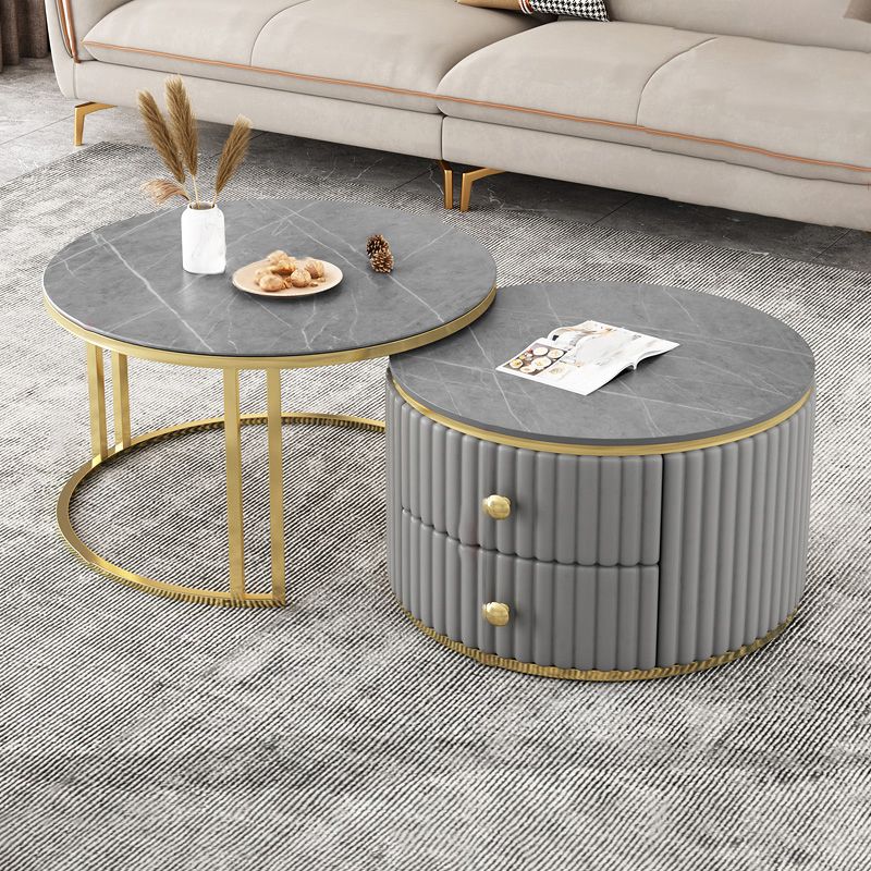 Slate and Metal Coffee Table Frame Nesting Coffee Table Set with Drawers Clearhalo 'Coffee & Accent Tables' 'Coffee Tables' 'coffee_tables' 'furn' 'furn_coffee_tables' 'Furniture' 'Living Room Furniture' 1200x1200_18c6e380-563f-42a7-8450-3ffb3e6ad3a9