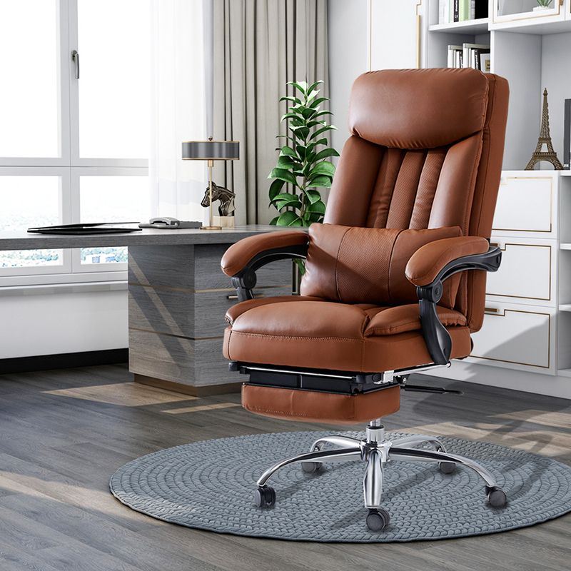 Silla de escritorio moderna Silla de cuero para computadora Silla con respaldo alto en marrón