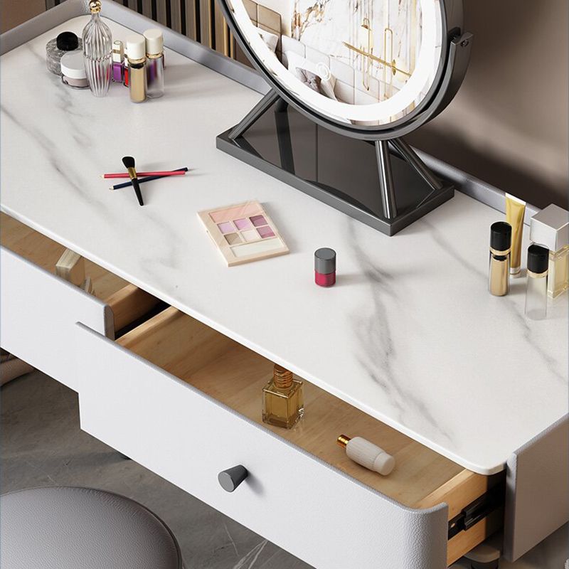 Contemporary Stone Top Vanity with Drawers Grey Vanity Set with Stool
