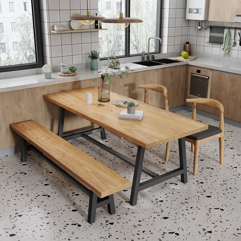 Industrial Solid Wood Rectangle Dining Khaki Standard Dining Table with Trestle Base Clearhalo ' dining_table' 'Dining Tables & Seating' 'Dining Tables' 'furn' 'furn_dining_table' 'Furniture' 'furniture_dining_table' 'Kitchen & Dining Furniture' 'kitchen&dining_furn' 'kitchen' 'kitchen_dining_table' 1200x1200_18cae250-d5ac-481c-870b-75b2e3525aa0
