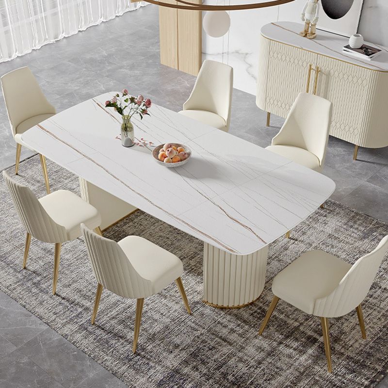 White Glam Dinette Set for Dining Room 1/4/5/7 Pieces Stone Top Dining Table Set Clearhalo 'Dining Room Sets' 'Dining Tables & Seating' 'dining_room_set' 'furn' 'furn_dining_room_set' 'Furniture' 'Kitchen & Dining Furniture' 1200x1200_18cca8b9-5320-4be6-abc8-931cf1046f4b