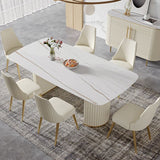White Glam Dinette Set for Dining Room 1/4/5/7 Pieces Stone Top Dining Table Set Clearhalo 'Dining Room Sets' 'Dining Tables & Seating' 'dining_room_set' 'furn' 'furn_dining_room_set' 'Furniture' 'Kitchen & Dining Furniture' 1200x1200_18cca8b9-5320-4be6-abc8-931cf1046f4b