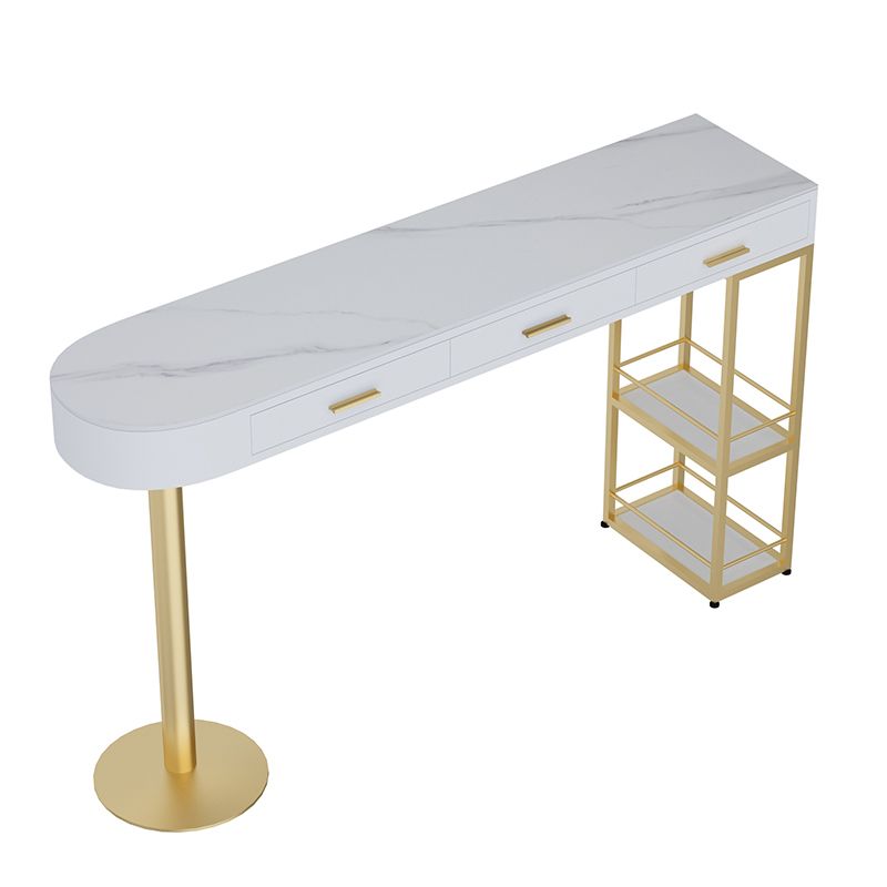 Glam Gold Iron Bar Dining Table White Stone Top Indoor Bistro Table with Drawer Clearhalo 'Bar Furniture' 'Bar Tables' 'bar_tables' 'furn' 'furn_bar_tables' 'Furniture' 'furniture_bar_tables' 'Kitchen & Dining Furniture' 1200x1200_18cd8bd1-5408-42c8-8cf0-065a296ceb06