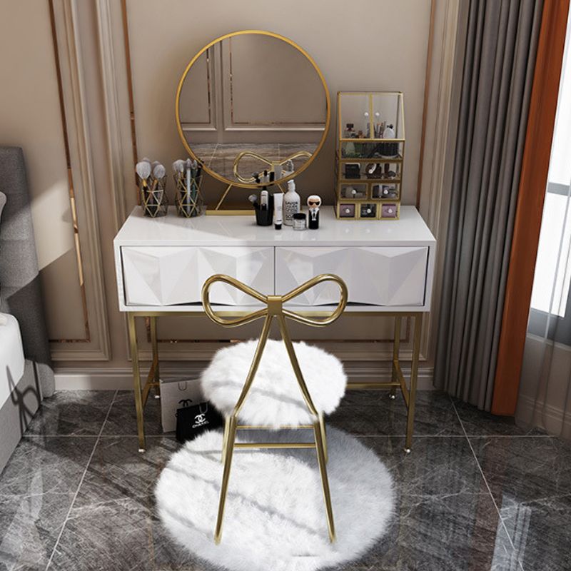 Glam Wood Vanity Table in White 31.5" H Dressing Table with Mirror and Stool