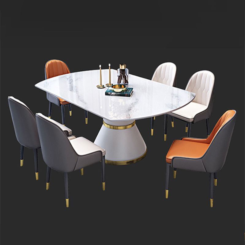 Luxury Round White Stone Top Dining Table with White & Gold Pedestal Clearhalo 'Dining Tables & Seating' 'Dining Tables' 'dining_table' 'furn' 'furn_dining_table' 'Furniture' 'Kitchen & Dining Furniture' 1200x1200_18d284cd-dddf-44d4-98f5-20559e34dd12
