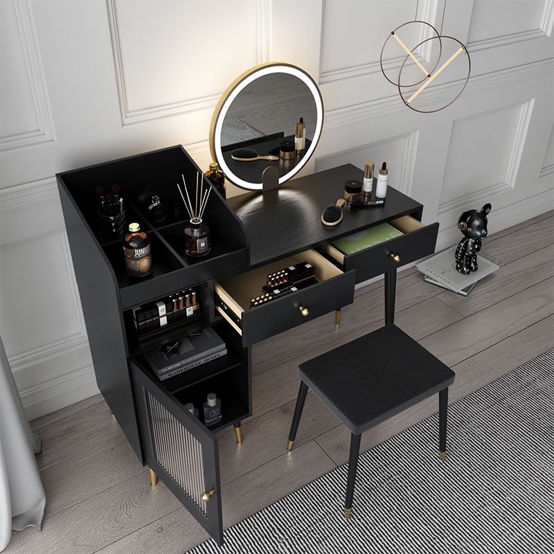 Contemporary Solid Wood Vanity Dressing Table with Mirror and Stool
