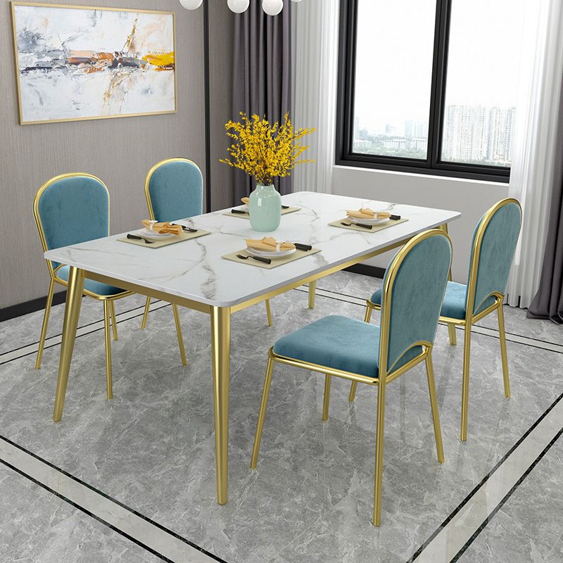 Rectangle 4 Legs Dining Table Glam Style Stone Table for Kitchen