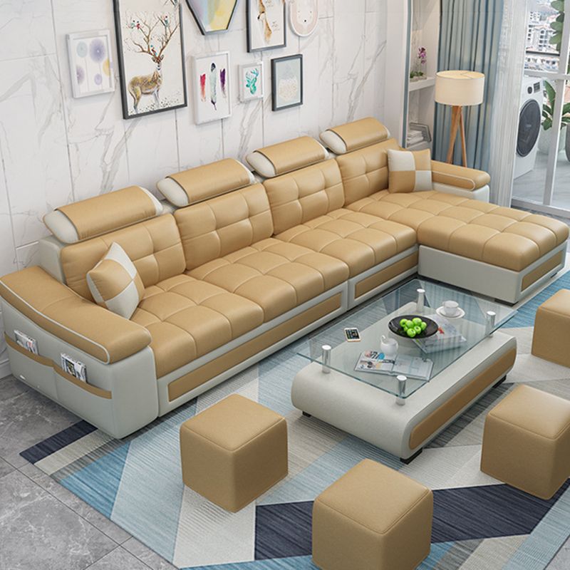 L-shape Faux Leather/Linen Blend Sectional Right Facing Sofa with Ottoman Included Clearhalo 'Furniture' 'furniture_sectionals' 'Living Room Furniture' 'Sectionals' 1200x1200_18d65435-733b-4b84-8db4-365c1b3947dc