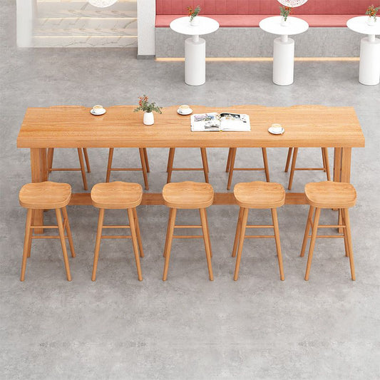 Modern Beige Wood Bar Dining Table Rectangle Indoor Bistro Table with Footrest Clearhalo 'Bar Furniture' 'Bar Tables' 'bar_tables' 'furn' 'furn_bar_tables' 'Furniture' 'furniture_bar_tables' 'Kitchen & Dining Furniture' 1200x1200_18de1195-25f0-4564-b25c-6299342bb171