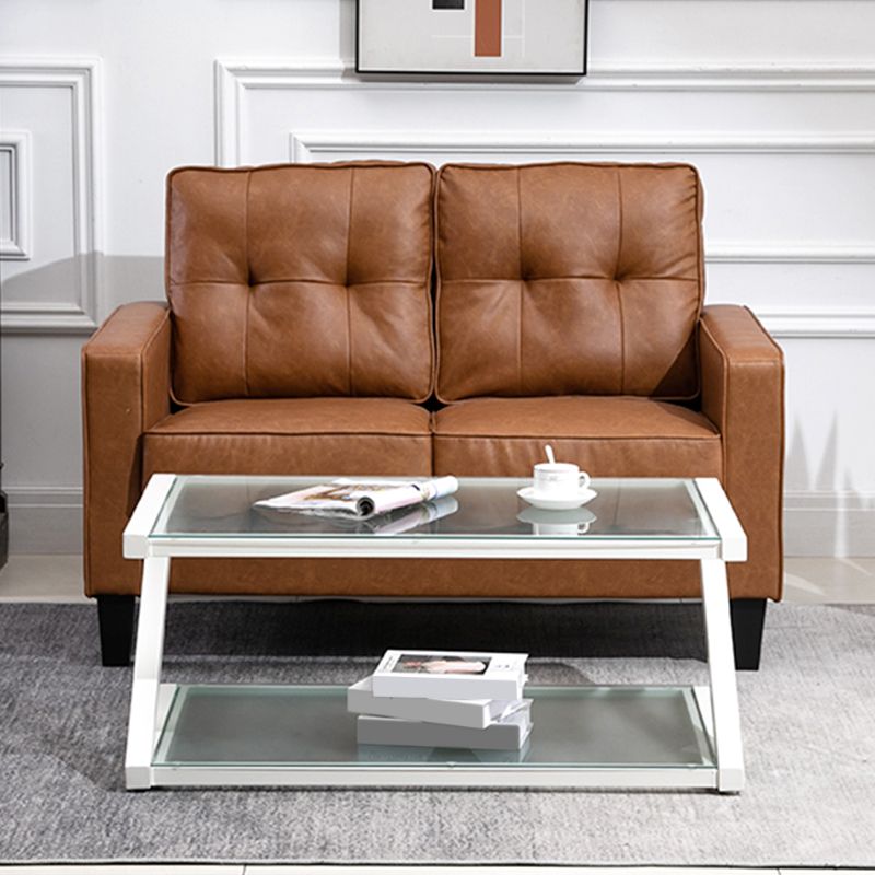 Rectangle Glass Top Coffee Table Stainless Steel Frame with Storage