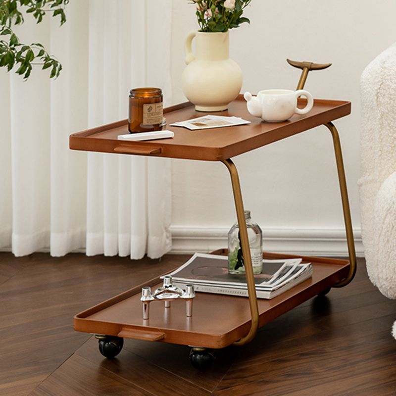 Cherry Wooden Storage End Table Rectangular 2-Tier Side Table with Casters Clearhalo 'Coffee & Accent Tables' 'End & Side Tables' 'end_side_tables' 'furn' 'furn_end_side_tables' 'Furniture' 'Living Room Furniture' 1200x1200_18e4d0e8-e1d3-41e3-9fe7-eb17a467c00f