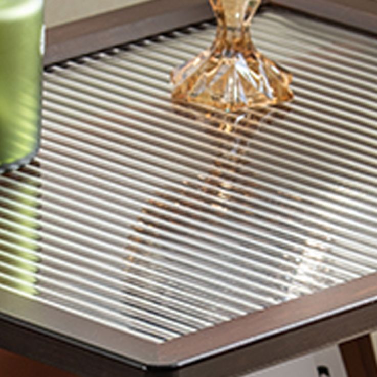 Mesa lateral de vidrio rectángulo moderno Mesa de base abstracta de madera con soporte de revista