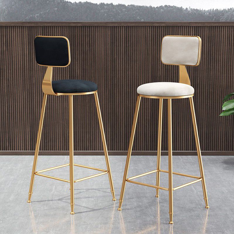 Glam Armless Backrest Counter Stool Iron Cafe Bar Stool with Velvet Cushion and Pedal Clearhalo 'Bar Furniture' 'Bar Stools' 'bar_stools' 'furn' 'furn_bar_stools' 'Furniture' 'furniture_bar_stools' 'Kitchen & Dining Furniture' 1200x1200_18f209f2-ada3-4fa6-b7c2-14bdee329582