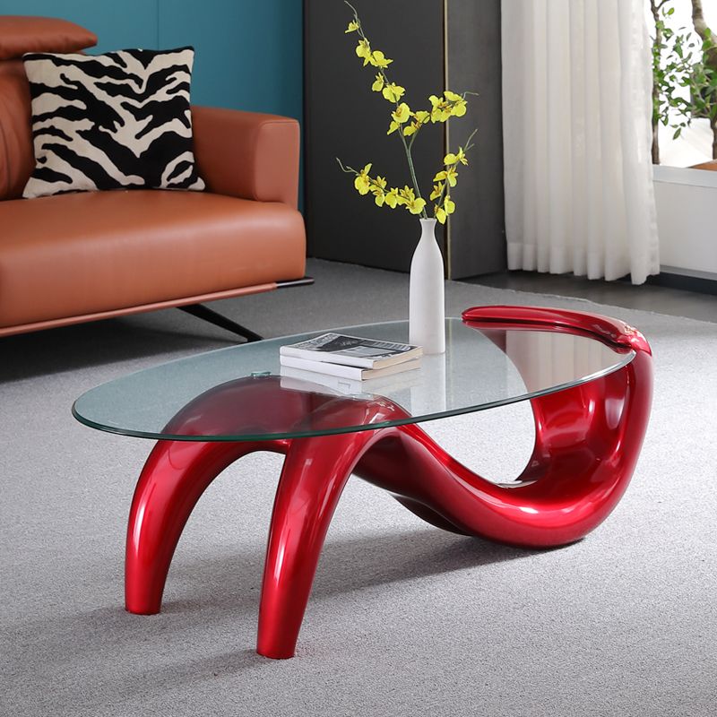 Glass Top Cocktail Table Oval Modern Minimalist Coffee Table Clearhalo 'Coffee & Accent Tables' 'Coffee Tables' 'coffee_tables' 'furn' 'furn_coffee_tables' 'Furniture' 'Living Room Furniture' 1200x1200_18f4f919-0d88-4e9a-b616-3ceb1fcc9f0c