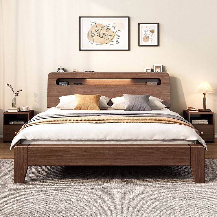 Moderno 31,49 "H letto standard a legno solido in marrone con testiera rettangolo