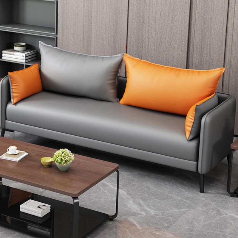 Contemporary Sofa Faux Leather Square Arm Sofa with Pillows for Apartment Clearhalo 'furn' 'furn_sofas' 'Furniture' 'Living Room Furniture' 'Sofa' 'sofas' 1200x1200_18f983b7-d563-4920-a3ab-0285c87b36ee