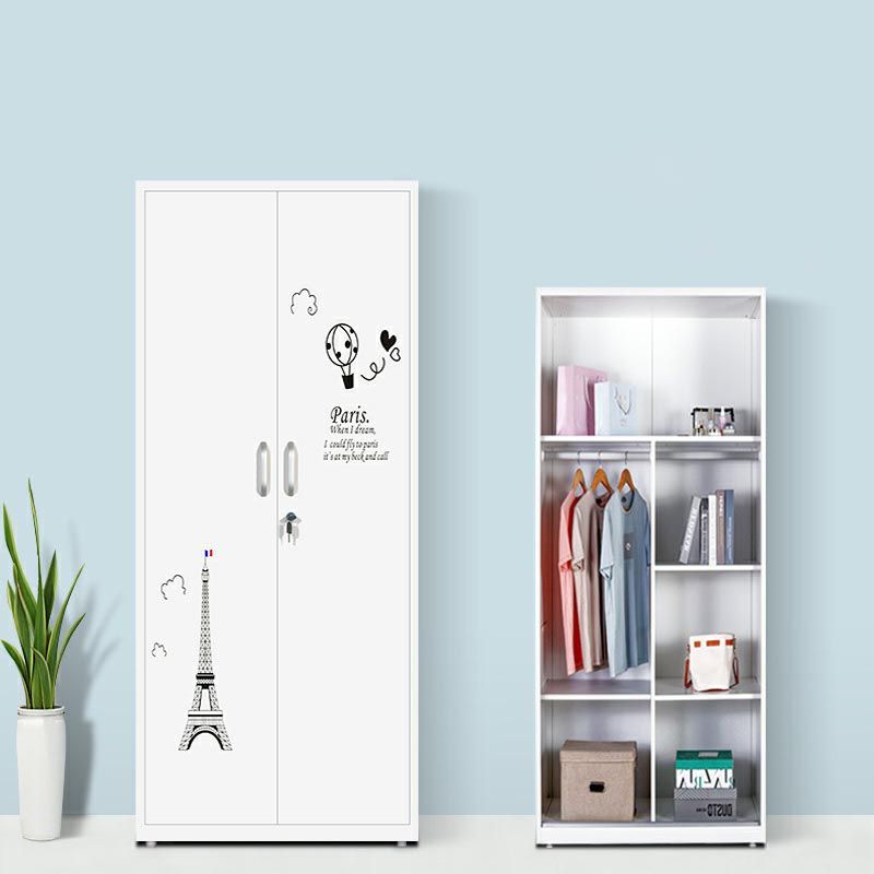 Modern Armoire Steel 2 Doors White Small Wardrobe Armoire with Lock Clearhalo 'Armoires & Wardrobes' 'armoires_wardrobes' 'Bedroom Furniture' 'furn' 'furn_armoires_wardrobes' 'Furniture' 1200x1200_18fd27e2-d000-431d-842d-29b5a7c95c9a