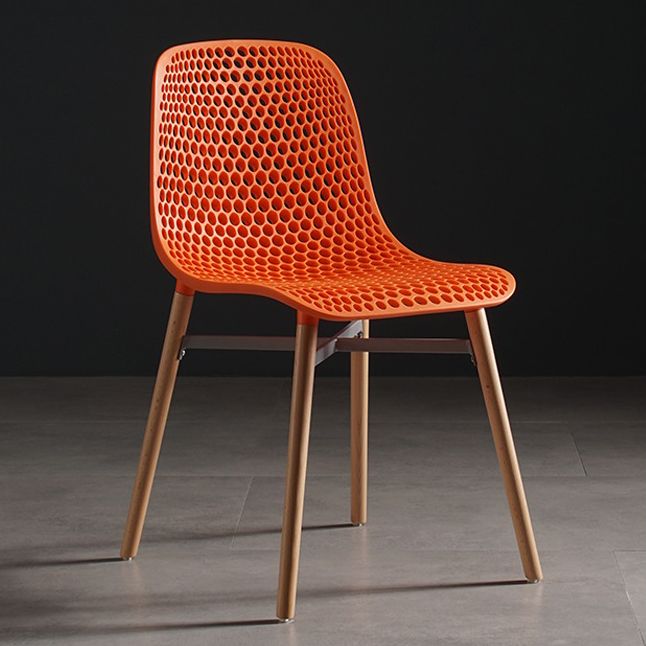Scandinavian Style Plastic Dining Armless Chair Solid Back Chair with Wooden Legs Clearhalo ' kitchen&dining_furn' 'Dining Chairs' 'Dining Tables & Seating' 'dining_chair' 'furn' 'furn_dining_chair' 'Furniture' 'furniture_dining_chair' 'Kitchen & Dining Furniture' 'kitchen' 1200x1200_18fe128d-dc91-417c-a514-5ae74b0820e1