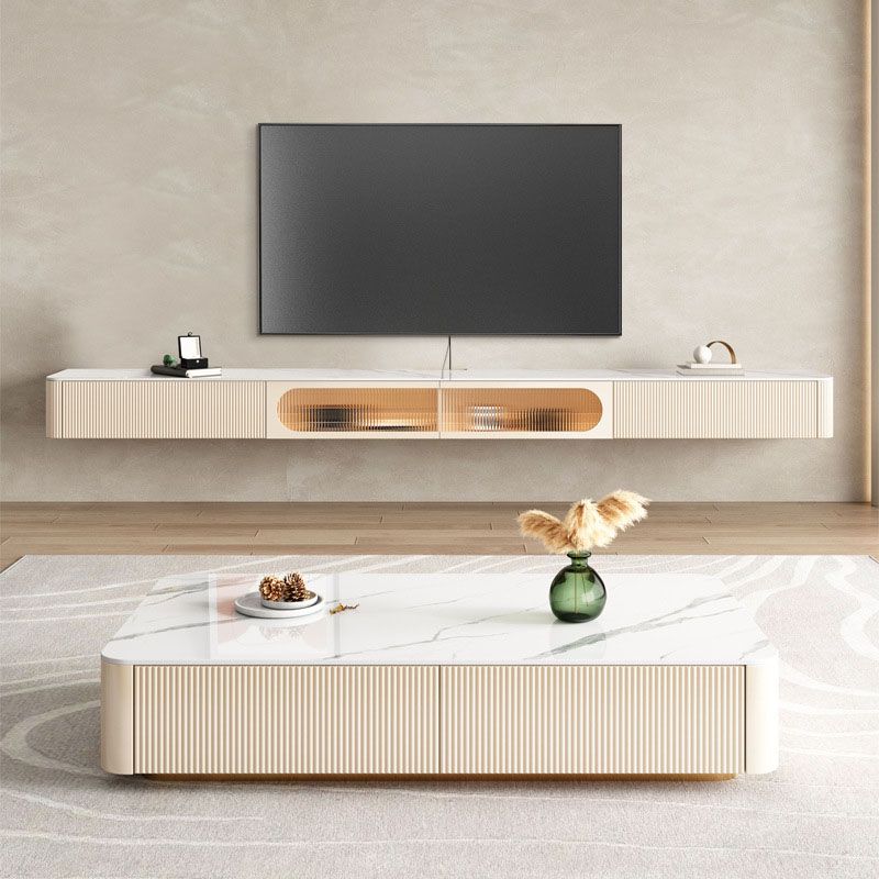 Moderne tv-mediastandaard stenen tv-console voor aan de muur met deuren