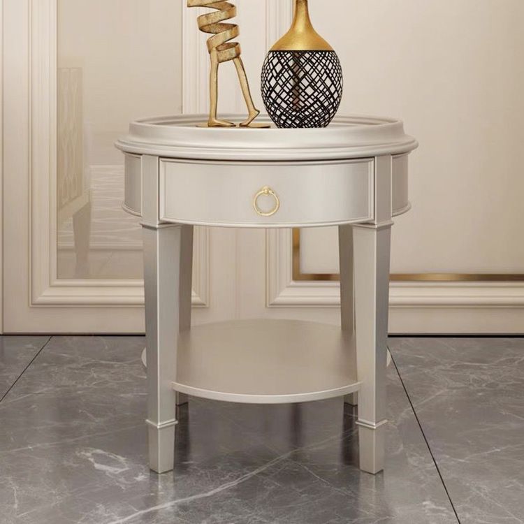 Nordic 25.6" Tall Solid Wood End Table Round Double Tier End Table