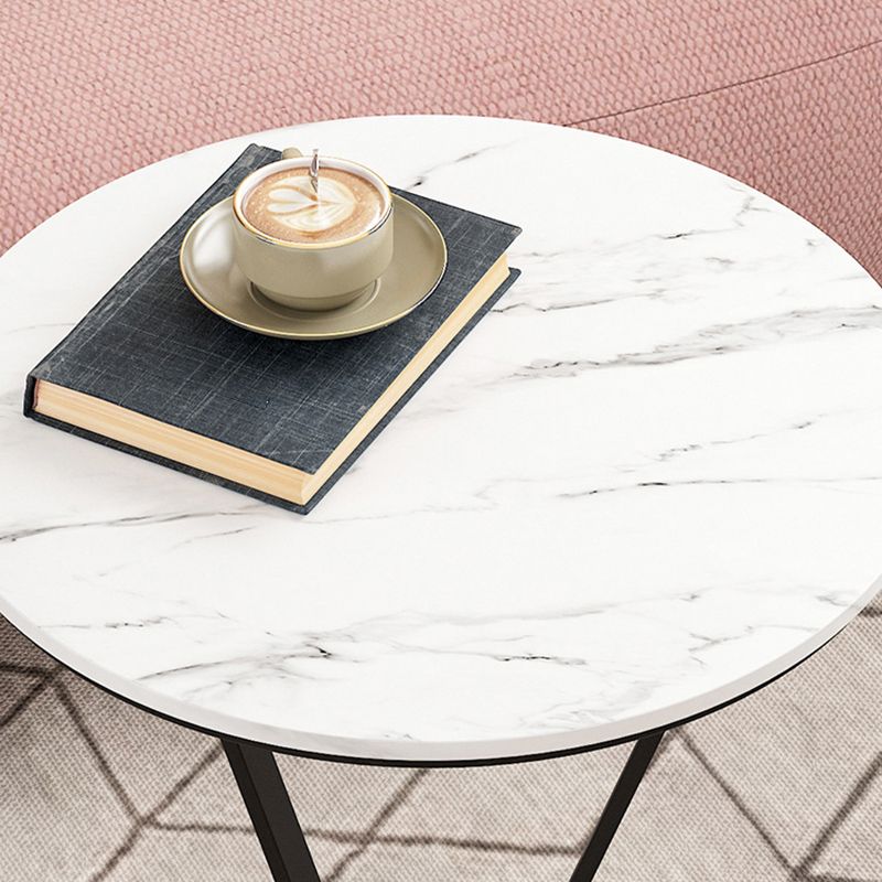Round Side End Table with Slate Top, Contemporary Frame End Table