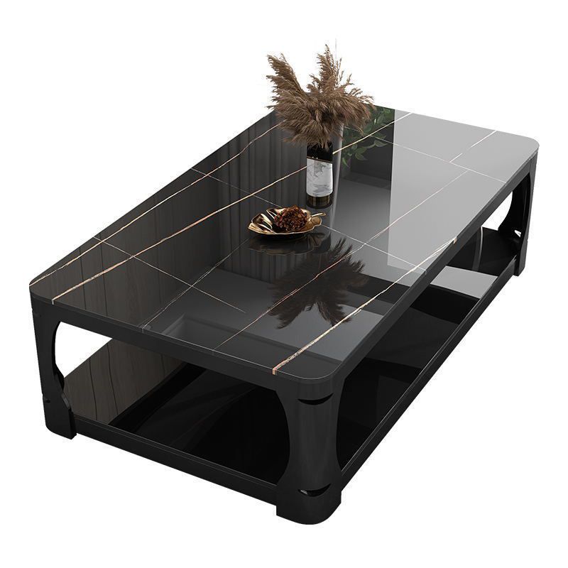 Tavolo da cocktail con ripiano aperto in vetro Tavolino rettangolare minimalista