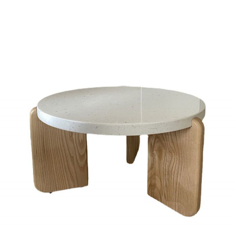 Stone and Solid Wood Coffee or End Table Contemporary Coffee Table in Beige