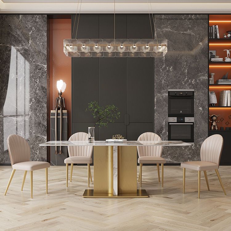 Glam Style Sintered Stone Table Dining Rectangle Table with Metal Legs for Kitchen Clearhalo 'Dining Tables & Seating' 'Dining Tables' 'dining_table' 'furn' 'furn_dining_table' 'Furniture' 'Kitchen & Dining Furniture' 1200x1200_1910c5c3-d14d-44bf-92df-3135ddb73b5a