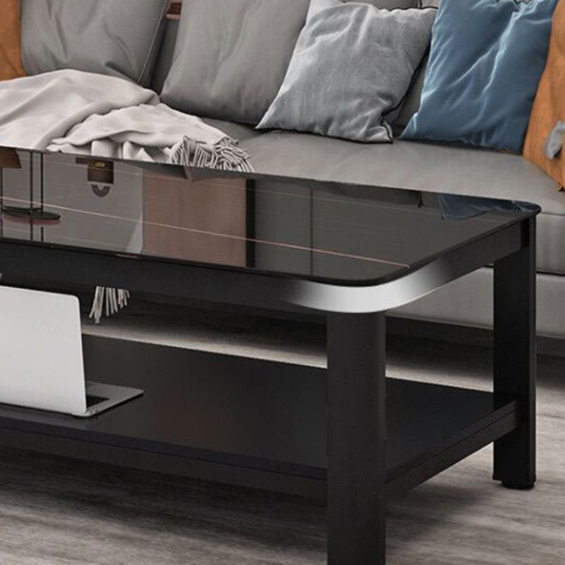 Contemporary Glossy Accent Table Rectangular Coffee Table with Shelf Clearhalo 'Coffee & Accent Tables' 'Coffee Tables' 'coffee_tables' 'furn' 'furn_coffee_tables' 'Furniture' 'furniture_coffee_tables' 'Living Room Furniture' 1200x1200_19111859-b1b1-49d3-a460-dd72d3f69718