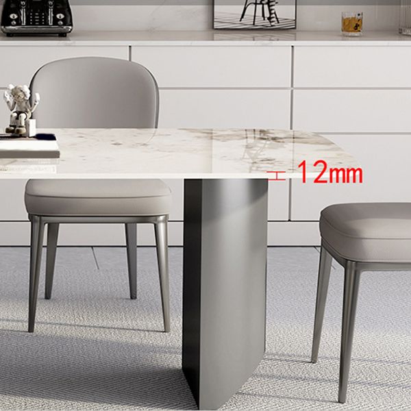 White Stone Top Dining Table Rectangular Tabletop with Metal Double Pedestal Base Clearhalo 'Dining Tables & Seating' 'Dining Tables' 'dining_table' 'furn' 'furn_dining_table' 'Furniture' 'Kitchen & Dining Furniture' 1200x1200_191169f4-31cf-4459-86ad-6000b285c6ea