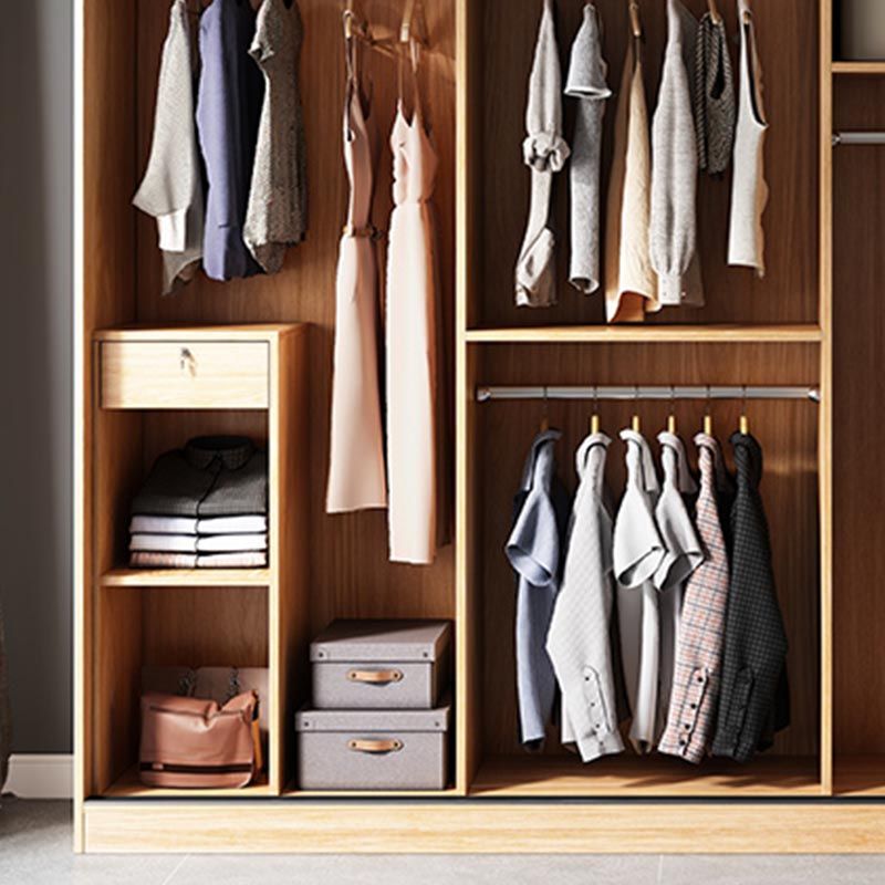 Brown Contemporary Wardrobe Cabinet Engineered Wood and Glass Wardrobe Closet
