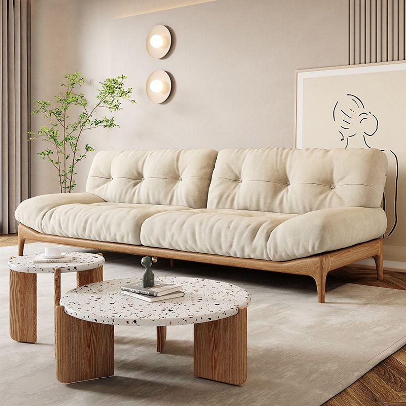 Scandinavian Settee Living Room White Tufted Armless Standard Seating