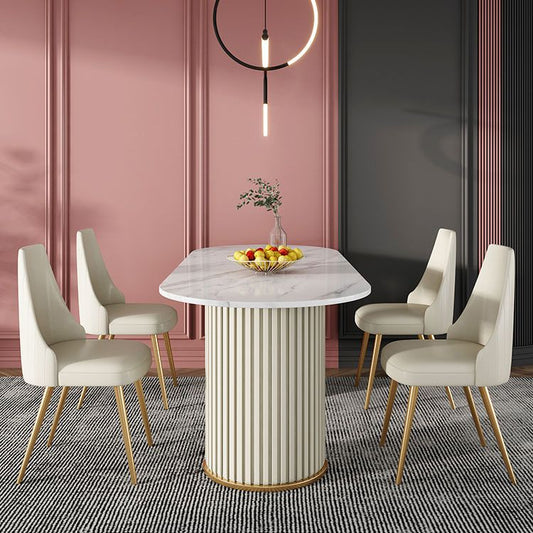 Glam 1/2/5/7 Pieces Dining Set Sintered Stone Dining Table Set with PU Leather Chairs Clearhalo 'Dining Room Sets' 'Dining Tables & Seating' 'dining_room_set' 'furn' 'furn_dining_room_set' 'Furniture' 'furniture_dining_room_set' 'Kitchen & Dining Furniture' 'kitchen&dining_furn' 'kitchen' 1200x1200_1916141d-b2be-45fd-abd7-82a4b337cd88