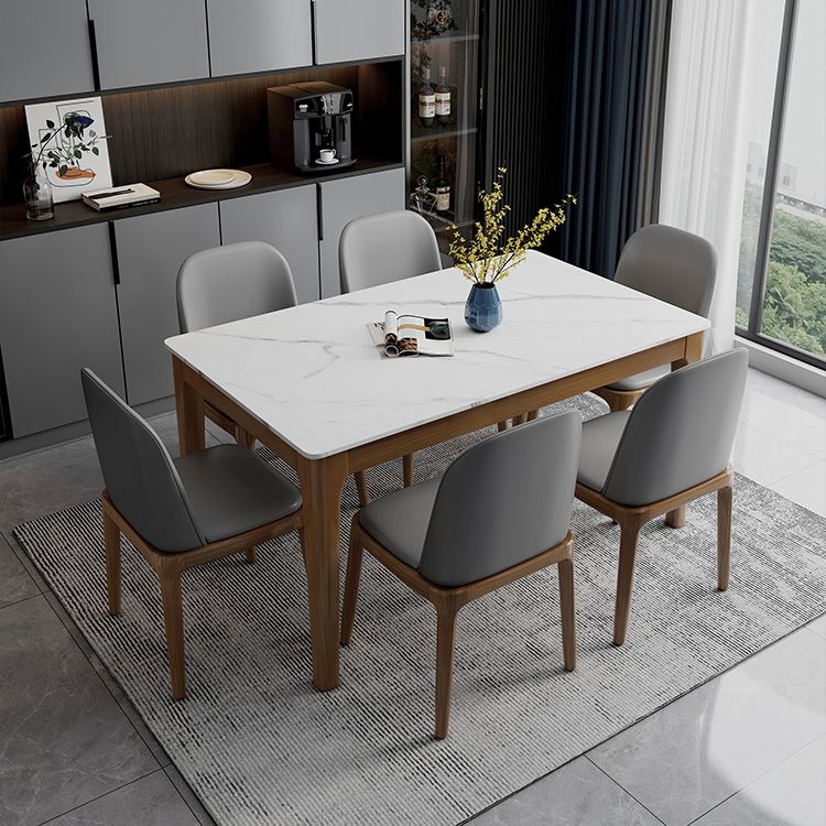 Contemporary Kitchen Rectangle Shape Dining Set Sintered Stone Standard Dining Set in White Clearhalo 'Dining Room Sets' 'Dining Tables & Seating' 'dining_room_set' 'furn' 'furn_dining_room_set' 'Furniture' 'furniture_dining_room_set' 'Kitchen & Dining Furniture' 'kitchen&dining_furn' 'kitchen' 1200x1200_1916da57-9345-4615-87b7-dd36056f1e4c