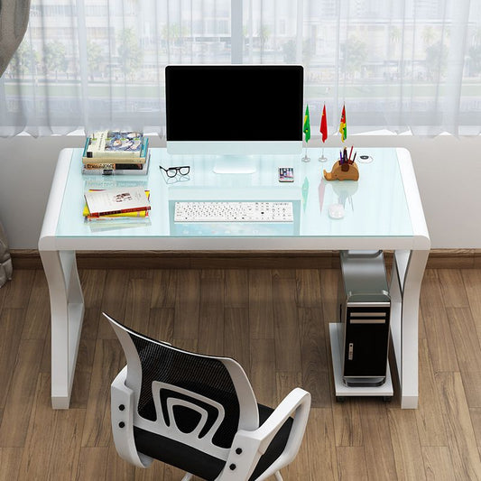 Glass-Top Contemporary Office Desk Antique Finish Computer Desk with Metal Legs Clearhalo 'furn' 'furn_office_desk' 'Furniture' 'Office Desks' 'Office Furniture' 'office_desk' 1200x1200_19196d57-03cc-4d29-9eaa-76114d5230ca