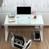 Glass-Top Contemporary Office Desk Antique Finish Computer Desk with Metal Legs Clearhalo 'furn' 'furn_office_desk' 'Furniture' 'Office Desks' 'Office Furniture' 'office_desk' 1200x1200_19196d57-03cc-4d29-9eaa-76114d5230ca