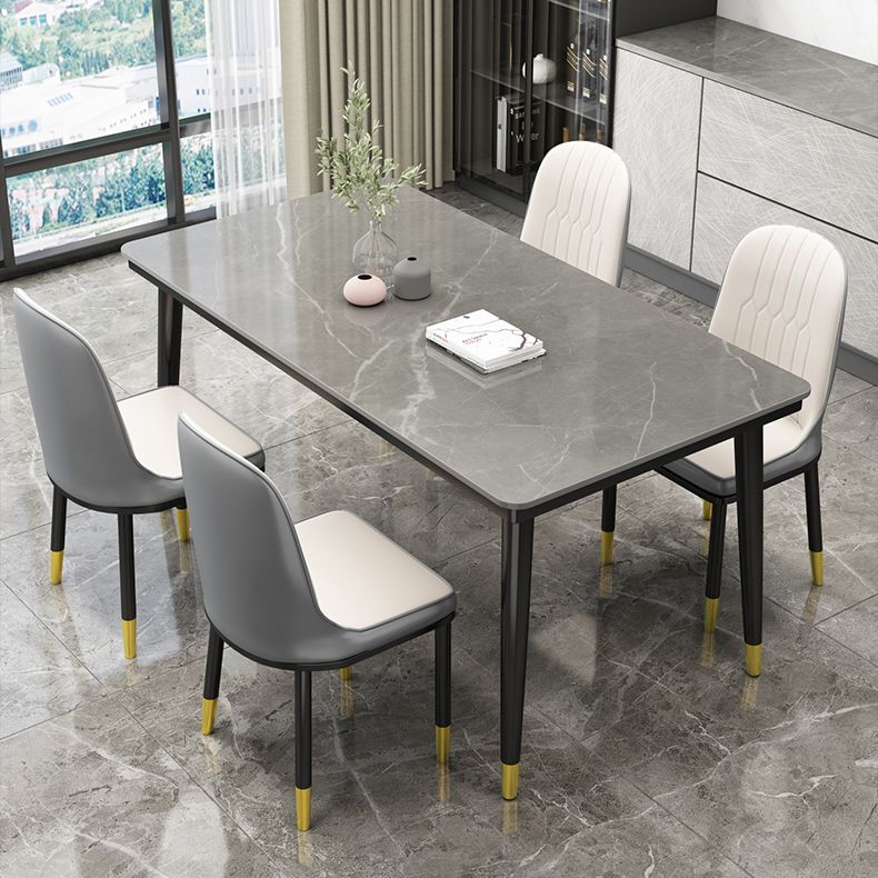 Rectangle Stone Top Dining Table Glam Style Kitchen Dining Table with Metal Legs