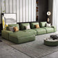 Square Arm 3/4-Seater Sofa & Chaise Green Faux Leather Sectional