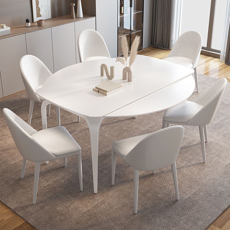 Contemporary White Round Stone Dining Table with 4 Steel Foot Clearhalo 'Dining Tables & Seating' 'Dining Tables' 'dining_table' 'furn' 'furn_dining_table' 'Furniture' 'Kitchen & Dining Furniture' 1200x1200_1928b6c0-ee43-423c-b120-f00a35eb365d