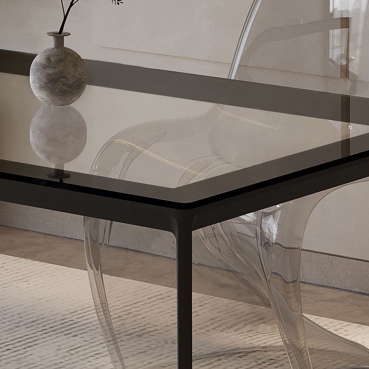 Rectangular Dining Table Glass Tabletop with Black Aluminum Legs Clearhalo 'Dining Tables & Seating' 'Dining Tables' 'dining_table' 'furn' 'furn_dining_table' 'Furniture' 'Kitchen & Dining Furniture' 1200x1200_1929f34b-d8fc-44f7-b224-ca71a8737c63