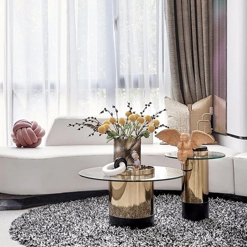 Glazen ovale top koffie of eindtafel modern met één metalen basis