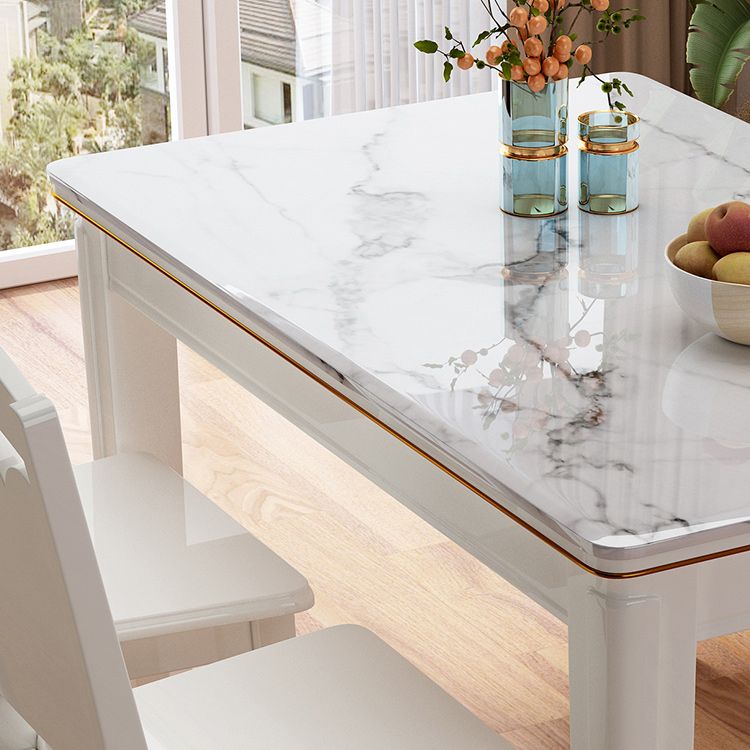 White Rectangle Dining Site Table Marble Dining Room Collection with 4-foot