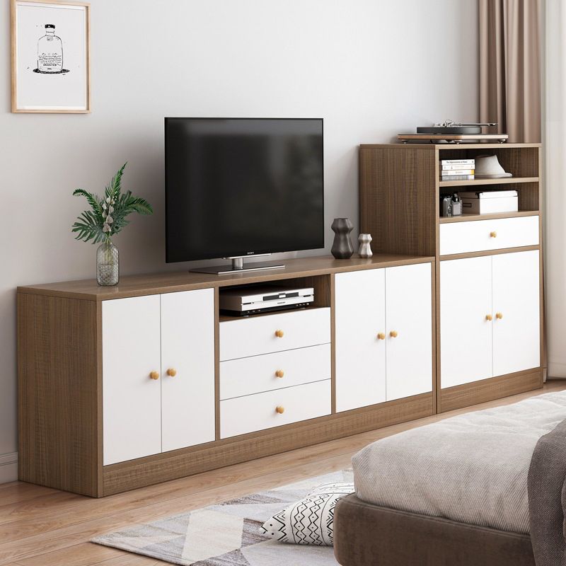 Mobile porta TV in legno in stile scandinavo, consolle porta TV con ripiani e ripiani