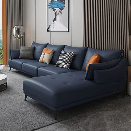 131.88" L x 66.92" W x 33.46" H Genuine Leather Sofa Pillow Top Arm Sectional Clearhalo 'furn' 'furn_sectionals' 'Furniture' 'furniture_sectionals' 'Living Room Furniture' 'Sectionals' 1200x1200_1932ca53-ed7a-4e3d-9ecf-1fc64c9f5d0d