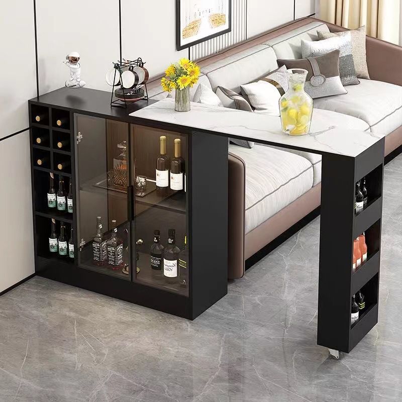 Contemporary Storage Base Bar Dining Table Stone Top Table with Wine Storages Clearhalo 'Bar Furniture' 'Bar Tables' 'bar_tables' 'furn' 'furn_bar_tables' 'Furniture' 'Kitchen & Dining Furniture' 1200x1200_1934eaf1-637d-4647-94e0-c4f8e51c974b