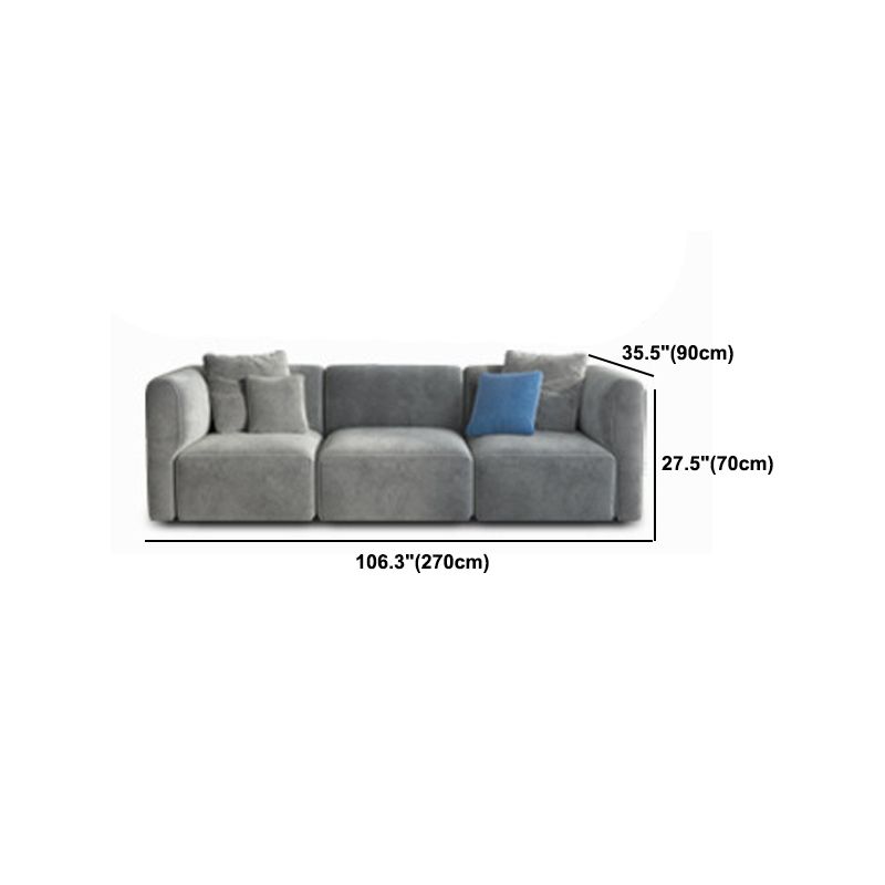 Canapé en velours gris avec chaise 68,9 "d canapé de bras carré avec oreillers