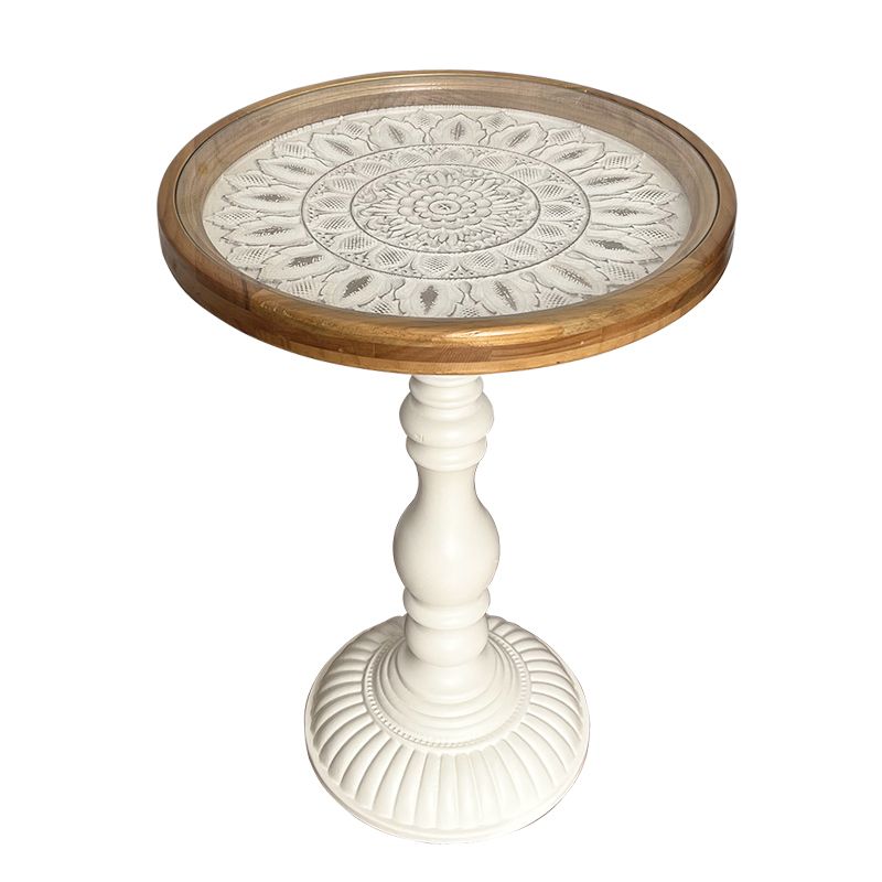 Modernistic Accent Side Table Glass Top Living Room Round Pedestal End Table