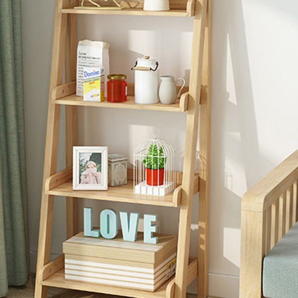Modern Ladder Bookshelf Solid Wood Open Back Bookcase for Home