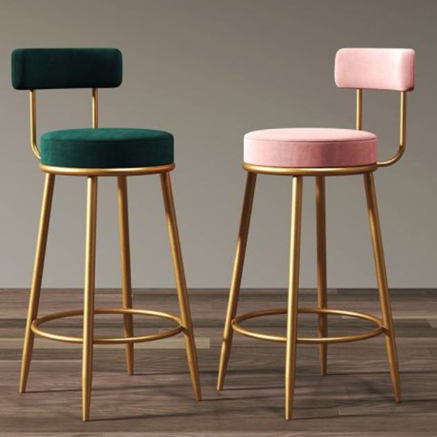 Glam Armless Backrest Counter Stool Iron Cushion Bar Stool with and Pedal Clearhalo 'Bar Furniture' 'Bar Stools' 'bar_stools' 'furn' 'furn_bar_stools' 'Furniture' 'furniture_bar_stools' 'Kitchen & Dining Furniture' 1200x1200_193ee459-a42c-41dd-a163-374cacbeb6aa