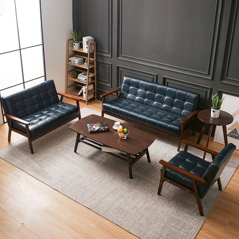 ブラウンモダンビスケットバック本革標準ソファ27.56 "高四角いアームソファ